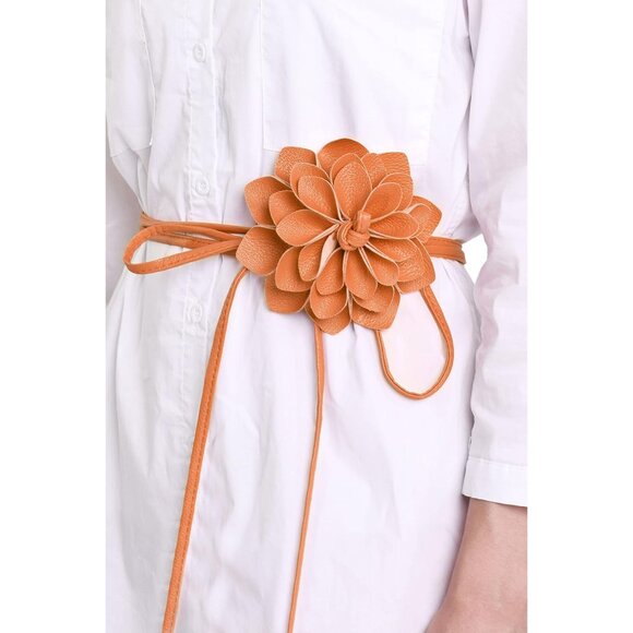 Women Girls Faux Leather Waist Chain Belt Floral Rope Decor for Casual Wear - Picture 8 of 8